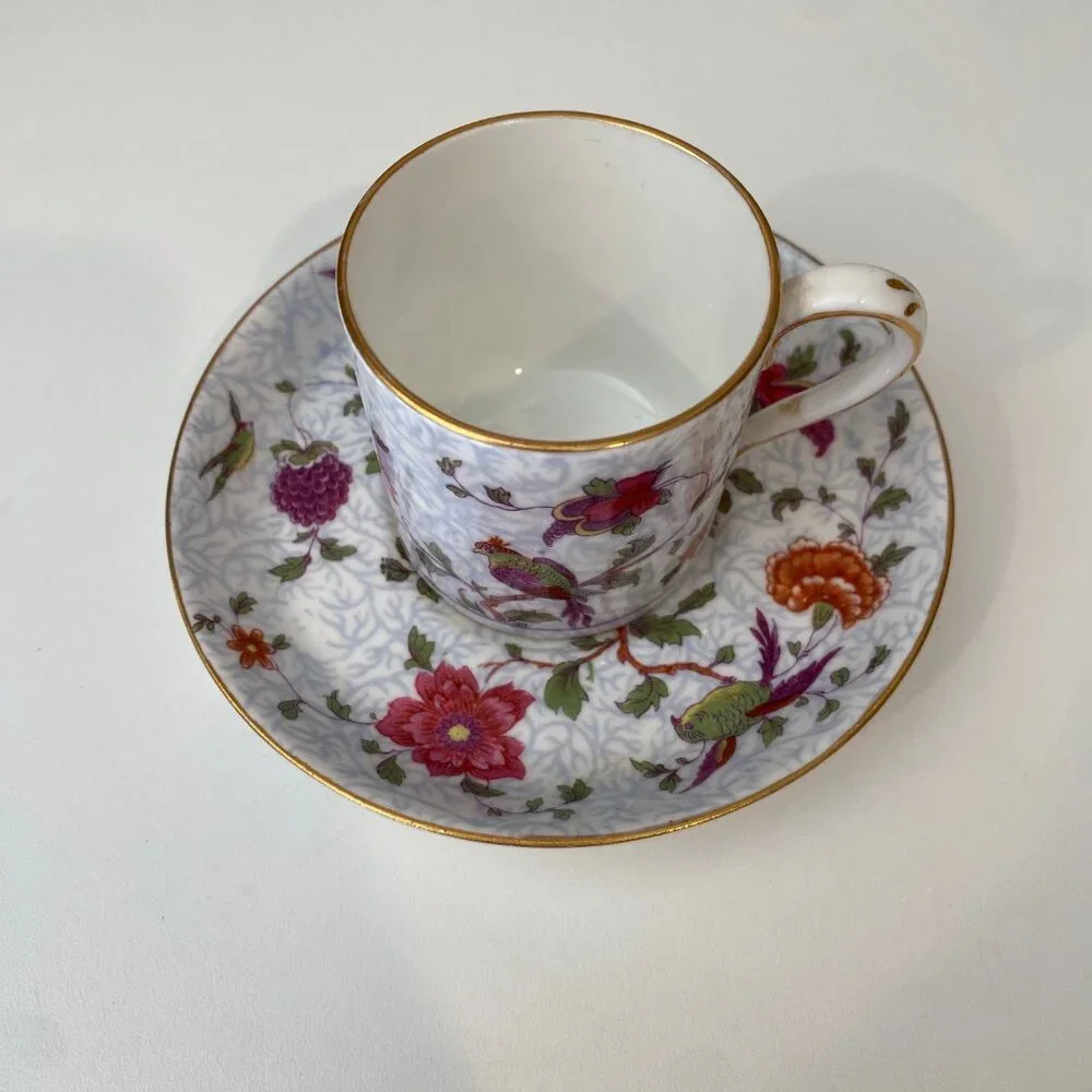 Crowne & Staffordshire Bird of Paradise Cup & Saucer Set Bone‎ China UK